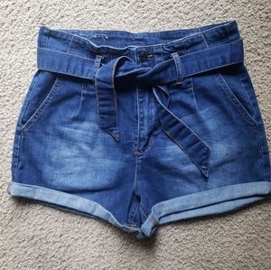 Indigo Rein High Waist Paperbag Denim Shorts